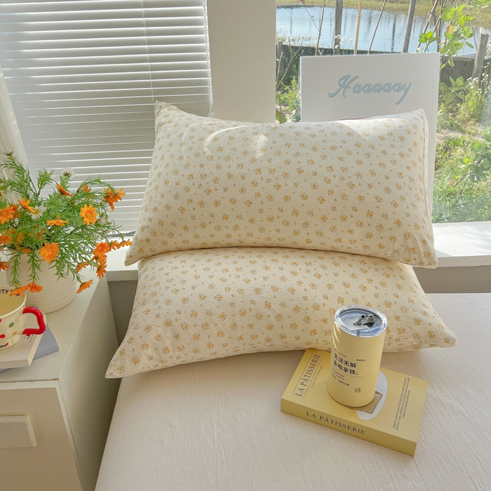 91家纺网 家纺一手货源 找家纺 韩巢家纺 2025新款云感提花双层纱床单被单枕套三件套 橘子海