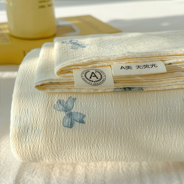 韩巢家纺 2025新款云感提花双层纱床单被单枕套三件套 蓝相思