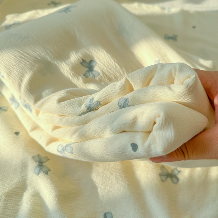 91家纺网 家纺一手货源 找家纺 韩巢家纺 2025新款云感提花双层纱床单被单枕套三件套 蓝相思