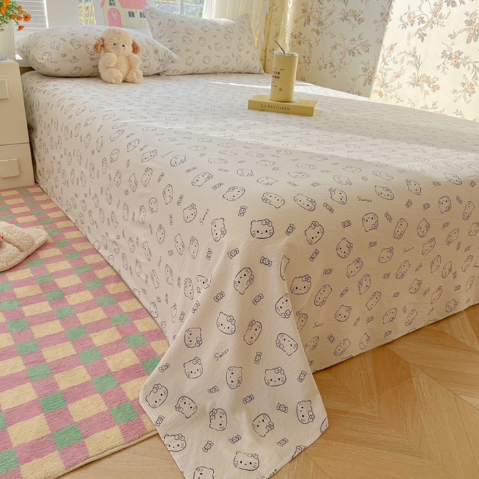 91家纺网 家纺一手货源 找家纺 韩巢家纺 2025新款云感提花双层纱床单被单枕套三件套 猫咪恋人