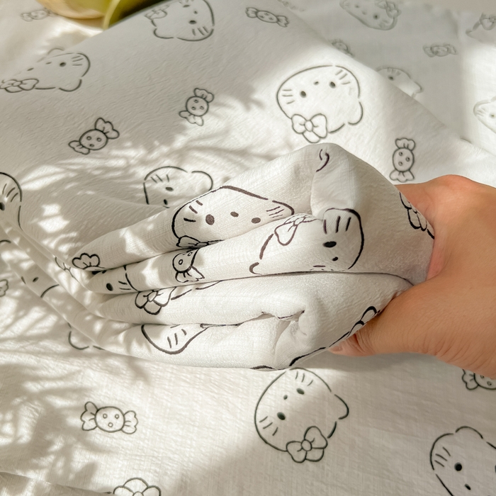 91家纺网 家纺一手货源 找家纺 韩巢家纺 2025新款云感提花双层纱床单被单枕套三件套 猫咪恋人