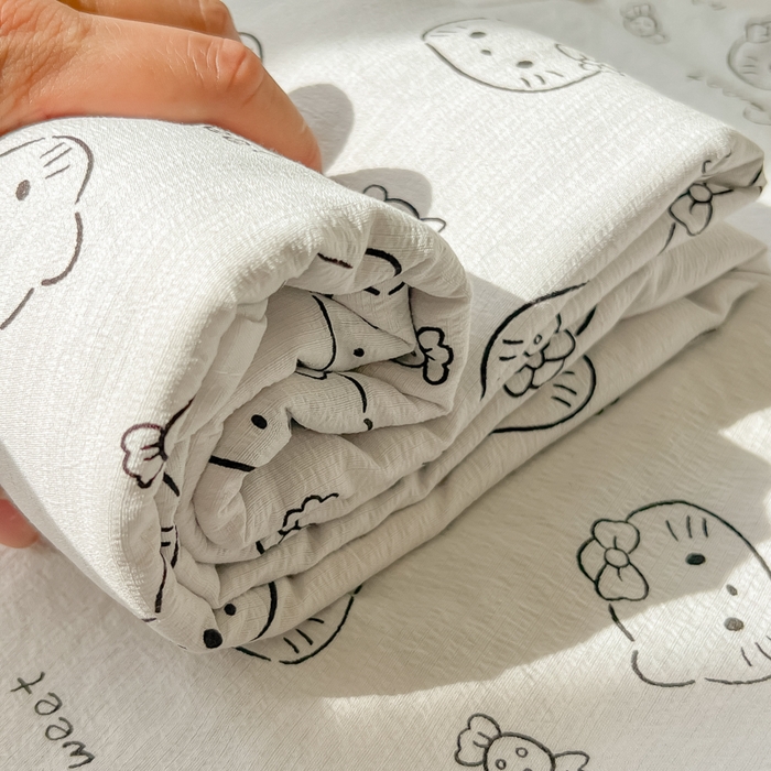 91家纺网 家纺一手货源 找家纺 韩巢家纺 2025新款云感提花双层纱床单被单枕套三件套 猫咪恋人