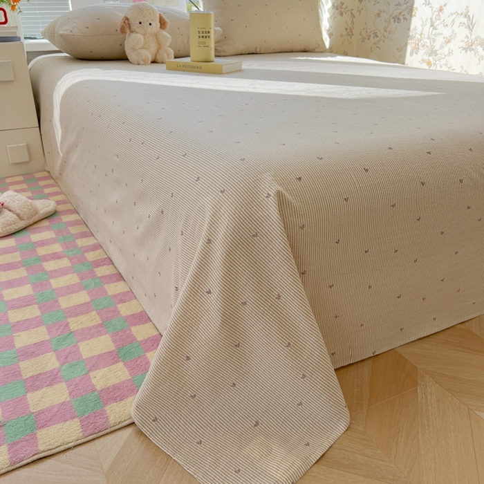 91家纺网 家纺一手货源 找家纺 韩巢家纺 2025新款云感提花双层纱床单被单枕套三件套 米倾心