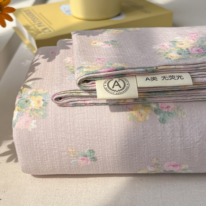 韩巢家纺 2025新款云感提花双层纱床单被单枕套三件套 奶油味的暗恋