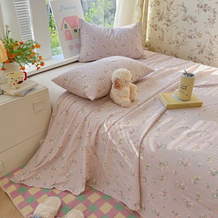 91家纺网 家纺一手货源 找家纺 韩巢家纺 2025新款云感提花双层纱床单被单枕套三件套 奶油味的暗恋