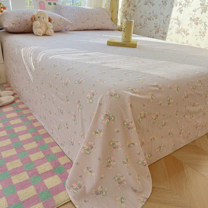 91家纺网 家纺一手货源 找家纺 韩巢家纺 2025新款云感提花双层纱床单被单枕套三件套 奶油味的暗恋