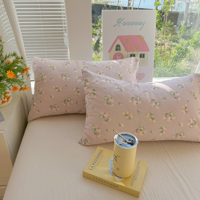 91家纺网 家纺一手货源 找家纺 韩巢家纺 2025新款云感提花双层纱床单被单枕套三件套 奶油味的暗恋