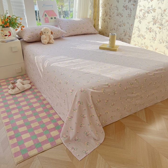 91家纺网 家纺一手货源 找家纺 韩巢家纺 2025新款云感提花双层纱床单被单枕套三件套 奶油味的暗恋