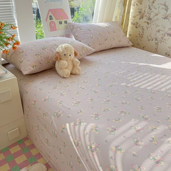 91家纺网 家纺一手货源 找家纺 韩巢家纺 2025新款云感提花双层纱床单被单枕套三件套 奶油味的暗恋