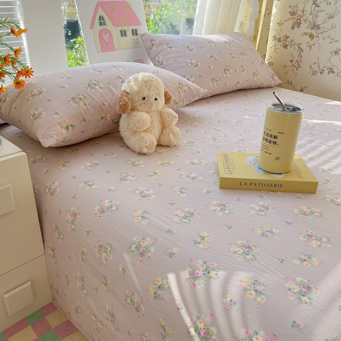 91家纺网 家纺一手货源 找家纺 韩巢家纺 2025新款云感提花双层纱床单被单枕套三件套 奶油味的暗恋