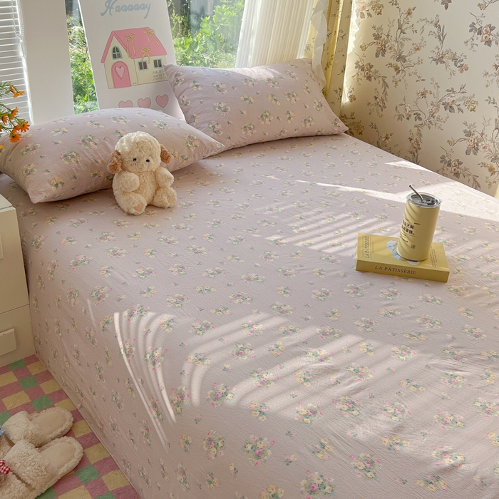 91家纺网 家纺一手货源 找家纺 韩巢家纺 2025新款云感提花双层纱床单被单枕套三件套 奶油味的暗恋