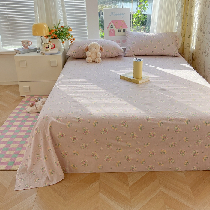 91家纺网 家纺一手货源 找家纺 韩巢家纺 2025新款云感提花双层纱床单被单枕套三件套 奶油味的暗恋