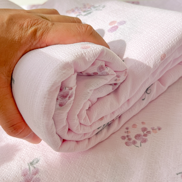 91家纺网 家纺一手货源 找家纺 韩巢家纺 2025新款云感提花双层纱床单被单枕套三件套 葡萄七分甜