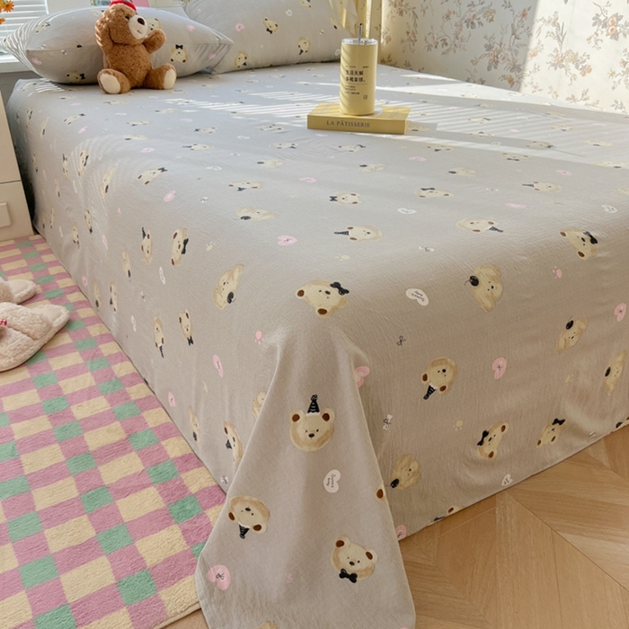 91家纺网 家纺一手货源 找家纺 韩巢家纺 2025新款云感提花双层纱床单被单枕套三件套 奇妙小熊