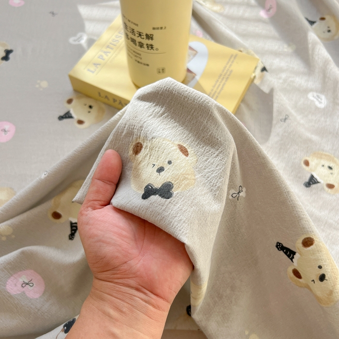 91家纺网 家纺一手货源 找家纺 韩巢家纺 2025新款云感提花双层纱床单被单枕套三件套 奇妙小熊