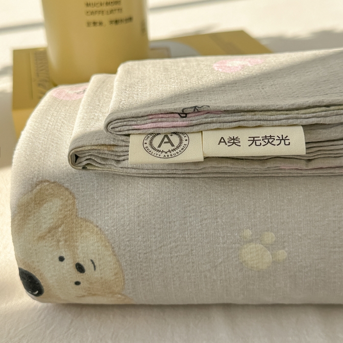 91家纺网 家纺一手货源 找家纺 韩巢家纺 2025新款云感提花双层纱床单被单枕套三件套 奇妙小熊