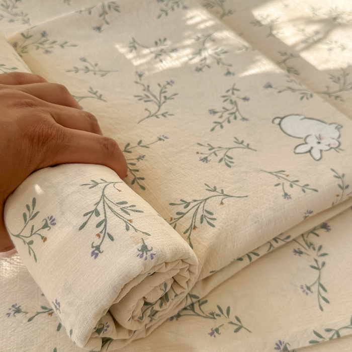 91家纺网 家纺一手货源 找家纺 韩巢家纺 2025新款云感提花双层纱床单被单枕套三件套 森田野园