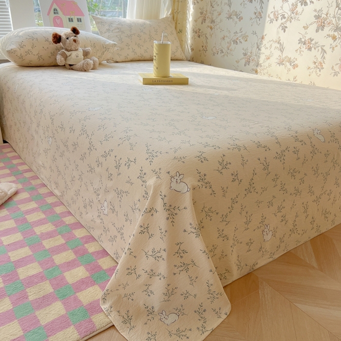 91家纺网 家纺一手货源 找家纺 韩巢家纺 2025新款云感提花双层纱床单被单枕套三件套 森田野园