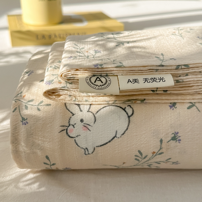 91家纺网 家纺一手货源 找家纺 韩巢家纺 2025新款云感提花双层纱床单被单枕套三件套 森田野园