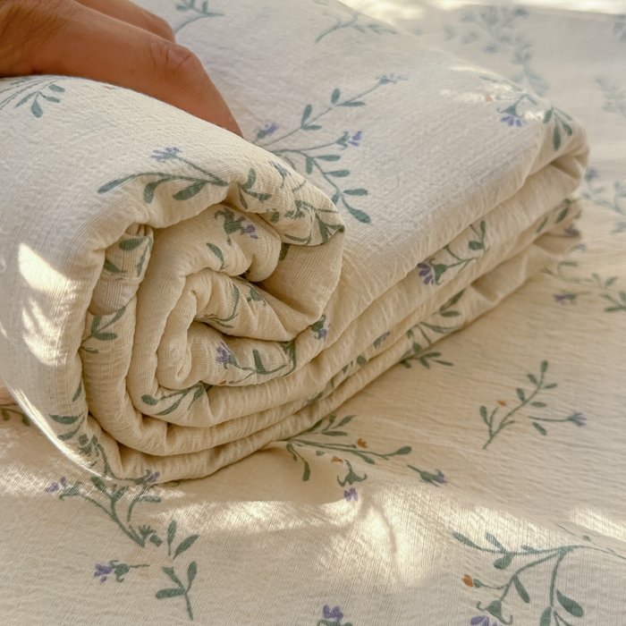 91家纺网 家纺一手货源 找家纺 韩巢家纺 2025新款云感提花双层纱床单被单枕套三件套 森田野园