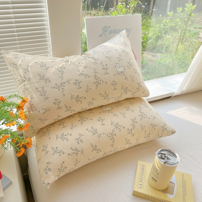 91家纺网 家纺一手货源 找家纺 韩巢家纺 2025新款云感提花双层纱床单被单枕套三件套 森田野园