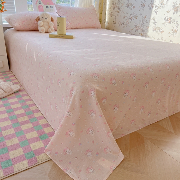 91家纺网 家纺一手货源 找家纺 韩巢家纺 2025新款云感提花双层纱床单被单枕套三件套 小美冰激凌