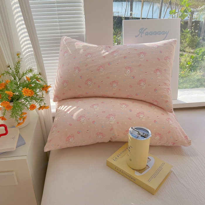 91家纺网 家纺一手货源 找家纺 韩巢家纺 2025新款云感提花双层纱床单被单枕套三件套 小美冰激凌