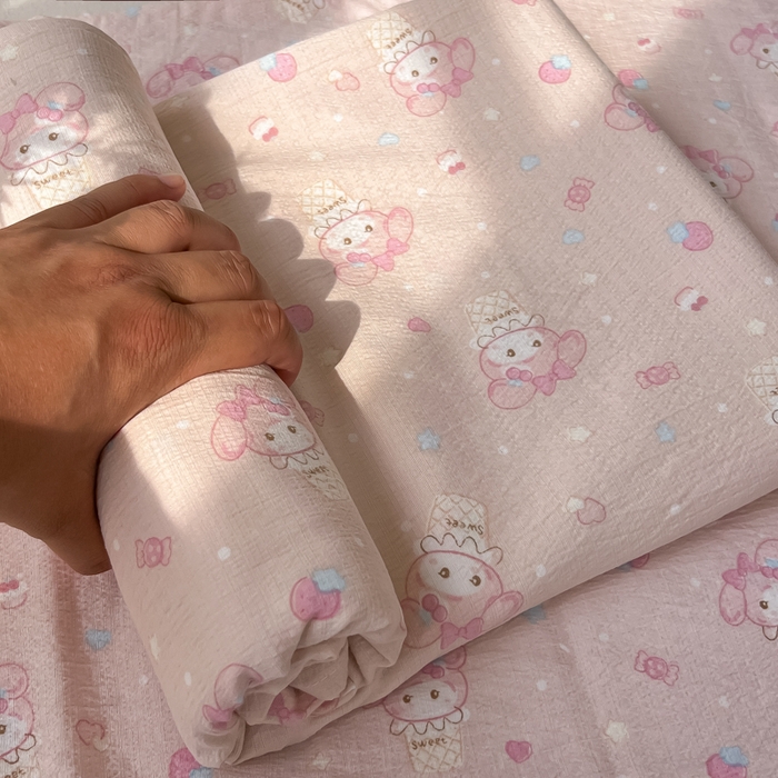 91家纺网 家纺一手货源 找家纺 韩巢家纺 2025新款云感提花双层纱床单被单枕套三件套 小美冰激凌