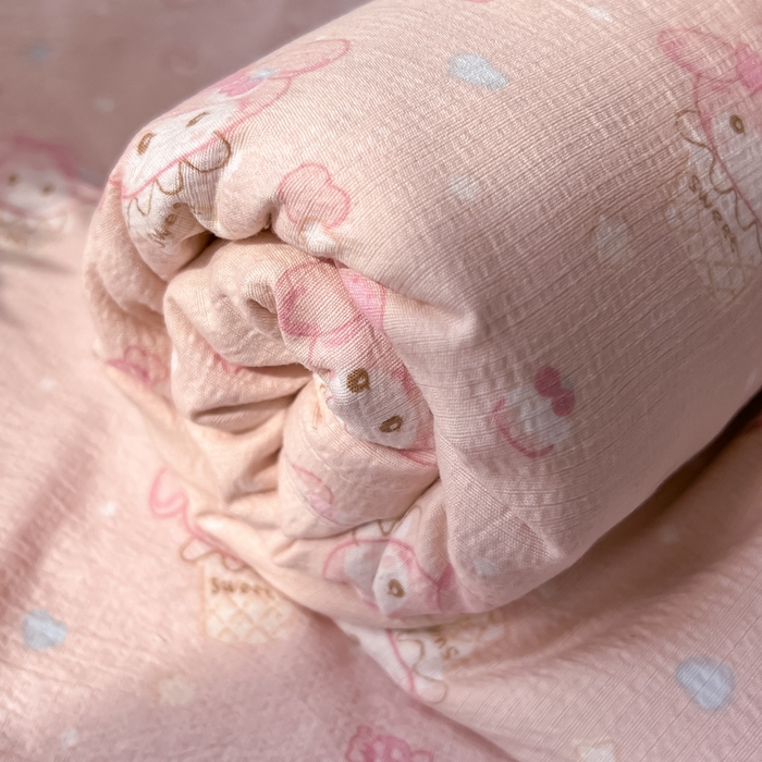 91家纺网 家纺一手货源 找家纺 韩巢家纺 2025新款云感提花双层纱床单被单枕套三件套 小美冰激凌