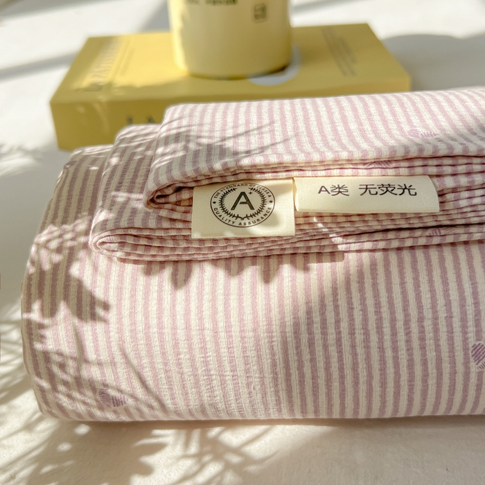 韩巢家纺 2025新款云感提花双层纱床单被单枕套三件套 紫倾心