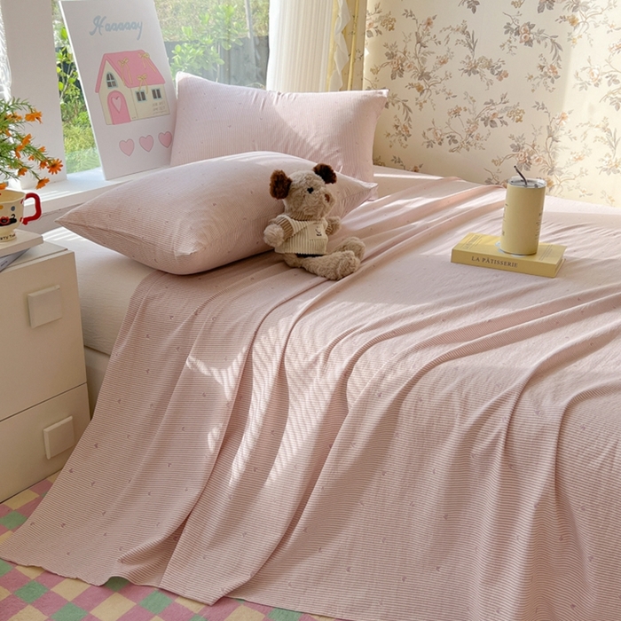 91家纺网 家纺一手货源 找家纺 韩巢家纺 2025新款云感提花双层纱床单被单枕套三件套 紫倾心