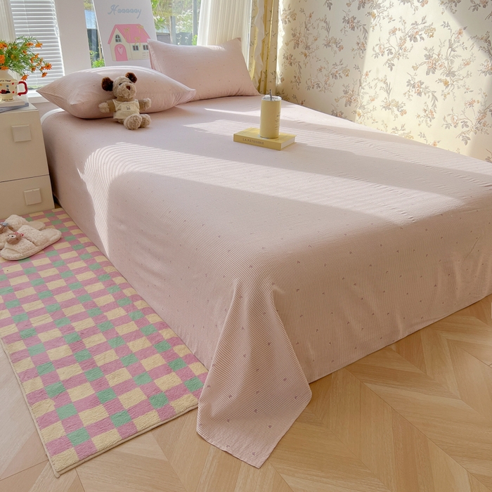 91家纺网 家纺一手货源 找家纺 韩巢家纺 2025新款云感提花双层纱床单被单枕套三件套 紫倾心