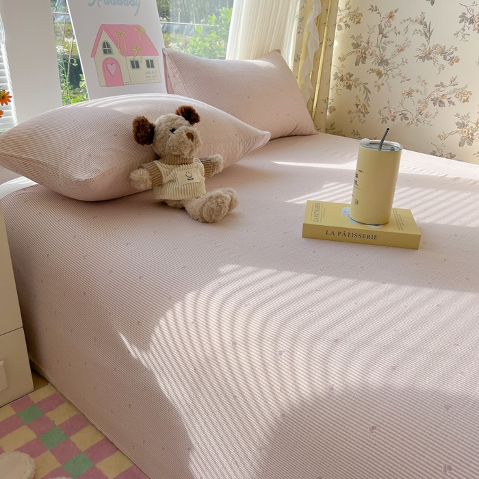 91家纺网 家纺一手货源 找家纺 韩巢家纺 2025新款云感提花双层纱床单被单枕套三件套 紫倾心