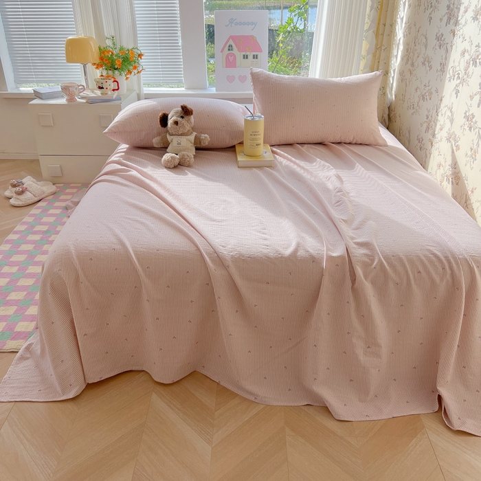 91家纺网 家纺一手货源 找家纺 韩巢家纺 2025新款云感提花双层纱床单被单枕套三件套 紫倾心