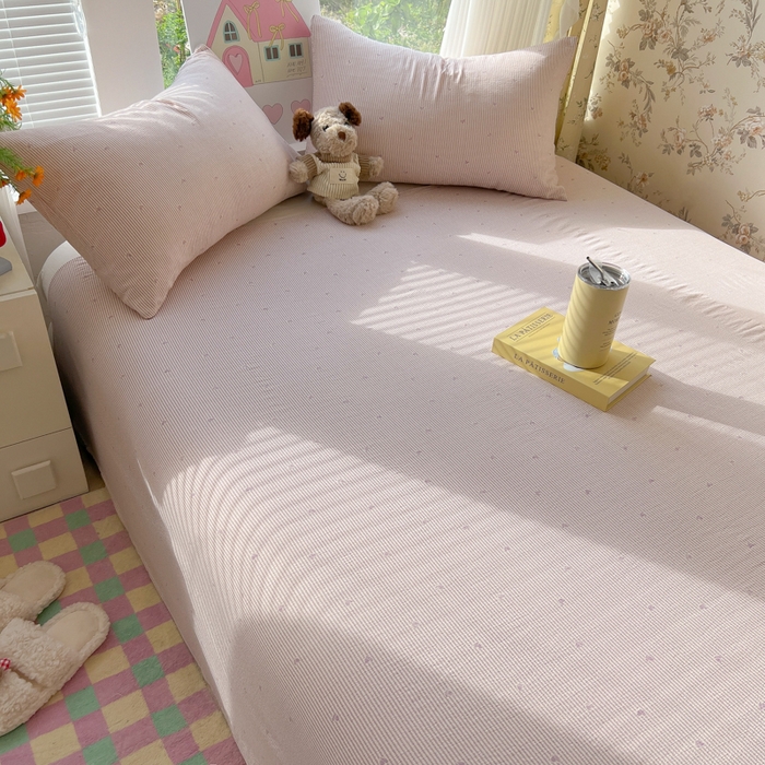 91家纺网 家纺一手货源 找家纺 韩巢家纺 2025新款云感提花双层纱床单被单枕套三件套 紫倾心