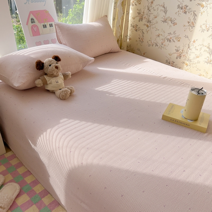 91家纺网 家纺一手货源 找家纺 韩巢家纺 2025新款云感提花双层纱床单被单枕套三件套 紫倾心