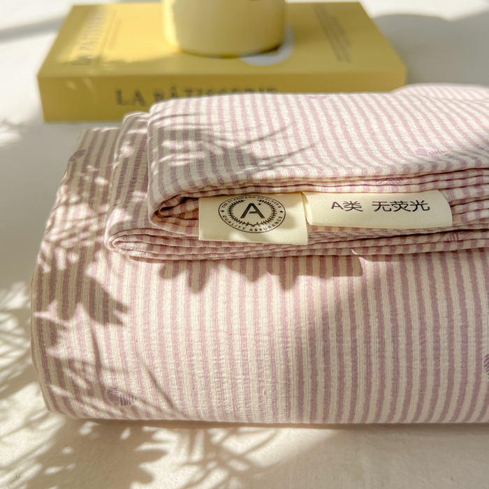 91家纺网 家纺一手货源 找家纺 韩巢家纺 2025新款云感提花双层纱床单被单枕套三件套 紫倾心