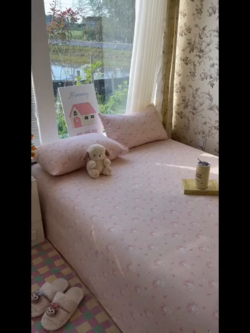 91家纺网 家纺一手货源 找家纺 韩巢家纺 2025新款云感提花双层纱床单被单枕套三件套 小美冰激凌