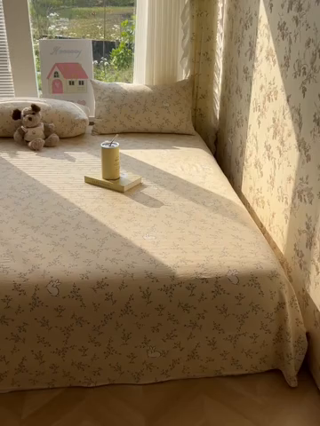 91家纺网 家纺一手货源 找家纺 韩巢家纺 2025新款云感提花双层纱床单被单枕套三件套 森田野园