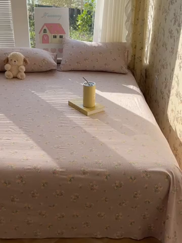 91家纺网 家纺一手货源 找家纺 韩巢家纺 2025新款云感提花双层纱床单被单枕套三件套 奶油味的暗恋