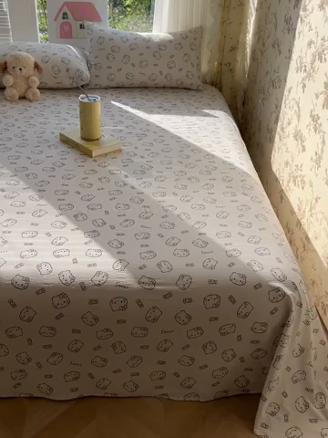 91家纺网 家纺一手货源 找家纺 韩巢家纺 2025新款云感提花双层纱床单被单枕套三件套 猫咪恋人