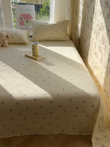 91家纺网 家纺一手货源 找家纺 韩巢家纺 2025新款云感提花双层纱床单被单枕套三件套 蓝相思