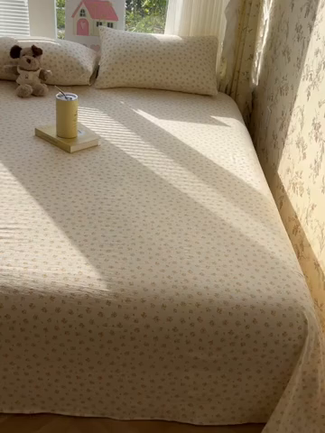 91家纺网 家纺一手货源 找家纺 韩巢家纺 2025新款云感提花双层纱床单被单枕套三件套 橘子海