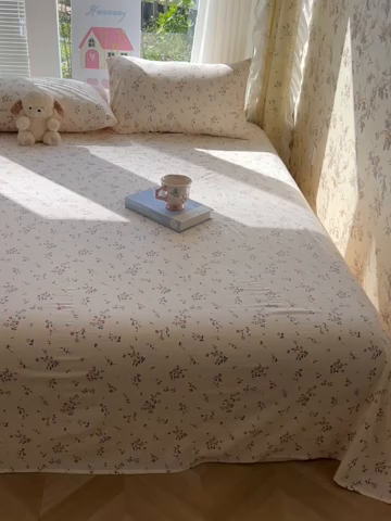 91家纺网 家纺一手货源 找家纺 韩巢家纺 2025新款云感提花双层纱床单被单枕套三件套 春风十里