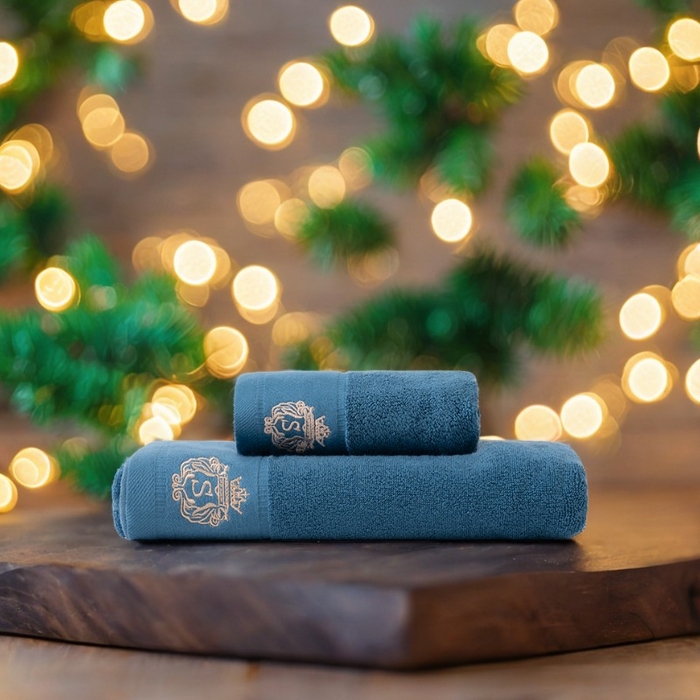 彩虹毛巾 2025新款A类酒店风S全棉毛巾加厚长绒棉浴巾纯棉毛巾浴巾套装外贸跨境爆款 【圣诞背景】A类S深蓝毛巾浴巾套装 组合套装