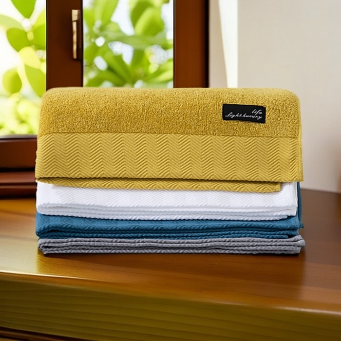 91家纺网 家纺一手货源 找家纺 彩虹毛巾 2025新款迪迈波浪纹全棉毛巾纯棉浴巾家用吸水速干毛巾浴巾套装 迪迈毛巾4色装 组合套装