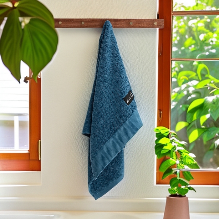 彩虹毛巾 2025新款迪迈波浪纹全棉毛巾纯棉浴巾家用吸水速干毛巾浴巾套装 迪迈深蓝毛巾1条装 组合套装