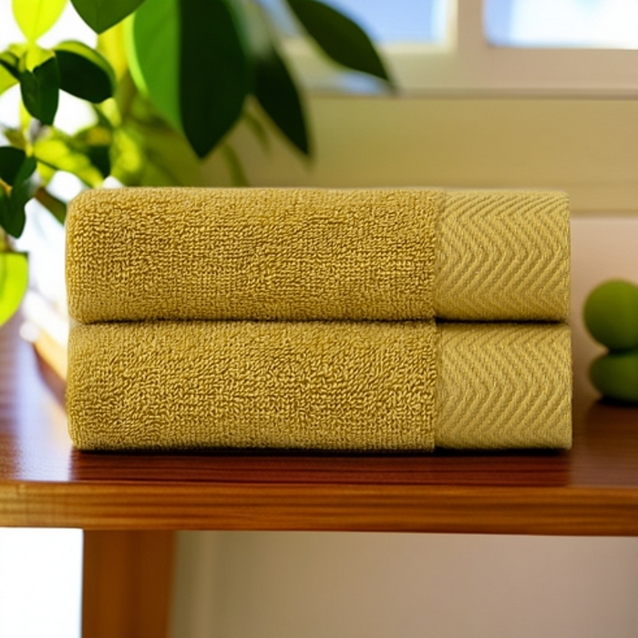 彩虹毛巾 2025新款迪迈波浪纹全棉毛巾纯棉浴巾家用吸水速干毛巾浴巾套装 迪迈姜黄毛巾2条装 组合套装