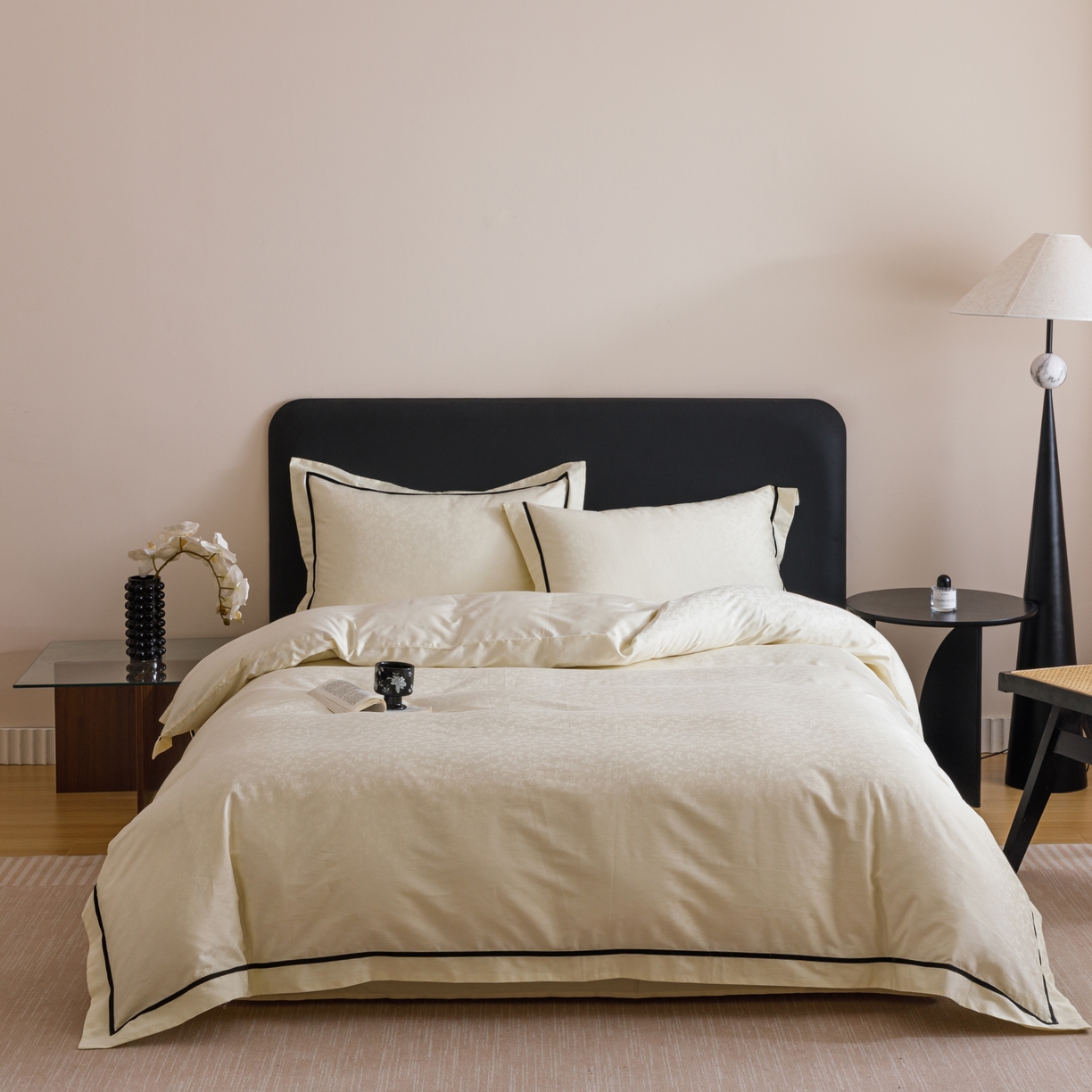 91家纺网 家纺一手货源 找家纺 （总）库里梦家纺 2025新款100S贡缎提花长绒棉纯棉四件套--玛奇朵