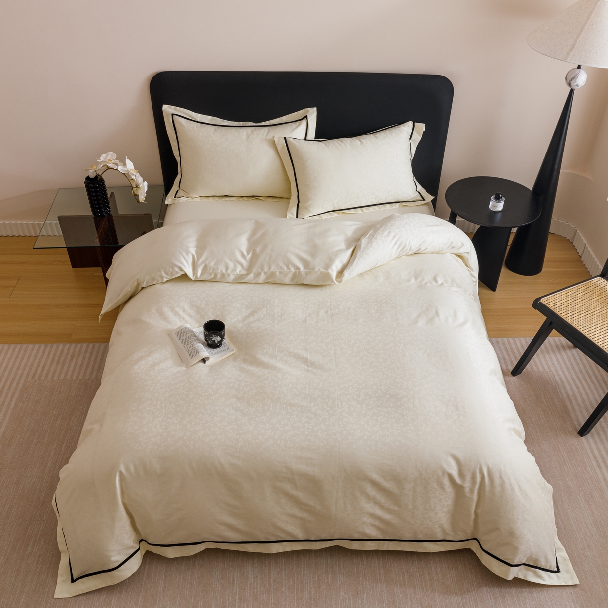 91家纺网 家纺一手货源 找家纺 （总）库里梦家纺 2025新款100S贡缎提花长绒棉纯棉四件套--玛奇朵